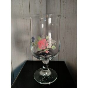 Pfaltzgraff Vintage Tea Rose Pedestal glass goblet X4 10 oz 1970's